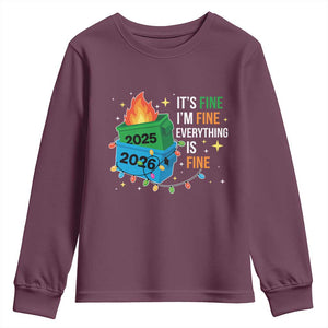 Dumpster Fire Christmas Youth Sweatshirt Funny It's Fine I'm Fine Everything Is Fine TS11 Maroon Print Your Wear