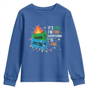 Dumpster Fire Christmas Youth Sweatshirt Funny It's Fine I'm Fine Everything Is Fine TS11 Royal Blue Print Your Wear