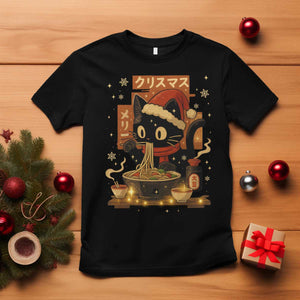 Funny Christmas Cat Ramen T Shirt Xmas Japanese Kawaii Anime Cat TS11 Black Print Your Wear