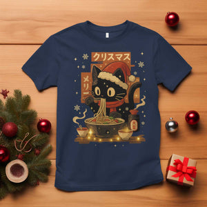 Funny Christmas Cat Ramen T Shirt Xmas Japanese Kawaii Anime Cat TS11 Navy Print Your Wear