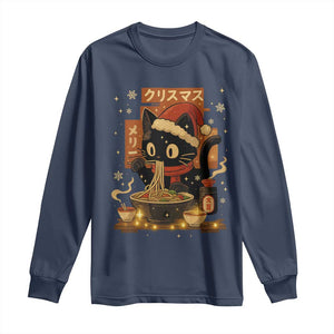 Funny Christmas Cat Ramen Long Sleeve Shirt Xmas Japanese Kawaii Anime Cat TS11 Navy Print Your Wear