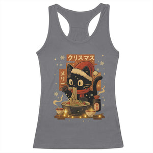 Funny Christmas Cat Ramen Racerback Tank Top Xmas Japanese Kawaii Anime Cat TS11 Charcoal Print Your Wear