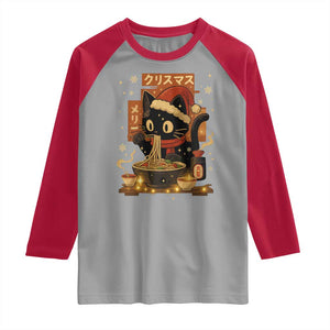 Funny Christmas Cat Ramen Raglan Shirt Xmas Japanese Kawaii Anime Cat TS11 Sport Gray Red Print Your Wear