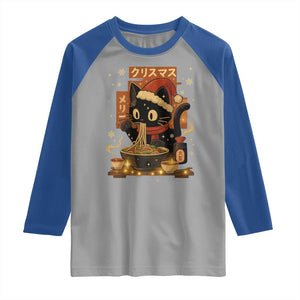 Funny Christmas Cat Ramen Raglan Shirt Xmas Japanese Kawaii Anime Cat TS11 Sport Gray Royal Print Your Wear