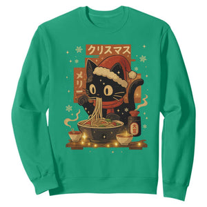 Funny Christmas Cat Ramen Sweatshirt Xmas Japanese Kawaii Anime Cat TS11 Irish Green Print Your Wear