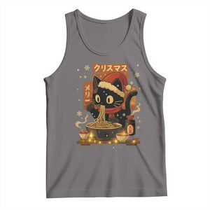 Funny Christmas Cat Ramen Tank Top Xmas Japanese Kawaii Anime Cat TS11 Deep Heather Print Your Wear