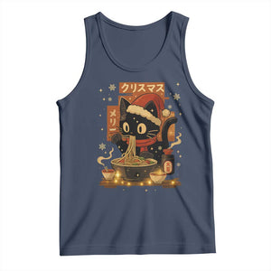 Funny Christmas Cat Ramen Tank Top Xmas Japanese Kawaii Anime Cat TS11 Navy Print Your Wear
