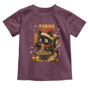 Funny Christmas Cat Ramen Toddler T Shirt Xmas Japanese Kawaii Anime Cat TS11 Maroon Print Your Wear