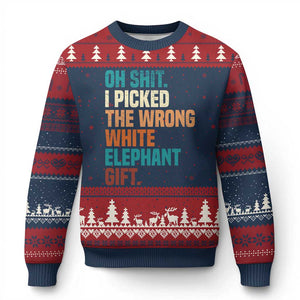 Oh Shit I Picked The Wrong White Elephant Gift Ugly Christmas Sweater Funny Retro Xmas Gift Exchange TS11 Navy Red Print Your Wear