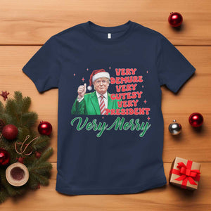 Funny Christmas Santa Trump T Shirt Very Demure Very Cutesy Very President Very Merry TS11 Navy Print Your Wear