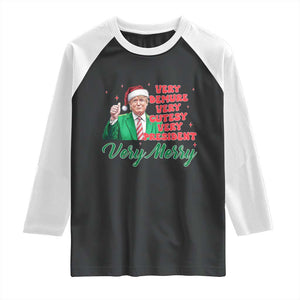 Funny Christmas Santa Trump Raglan Shirt Very Demure Very Cutesy Very President Very Merry TS11 Black White Print Your Wear