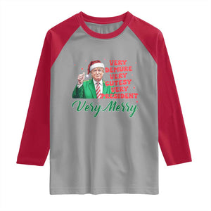 Funny Christmas Santa Trump Raglan Shirt Very Demure Very Cutesy Very President Very Merry TS11 Sport Gray Red Print Your Wear