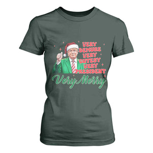 Funny Christmas Santa Trump T Shirt For Women Very Demure Very Cutesy Very President Very Merry TS11 Dark Forest Green Print Your Wear