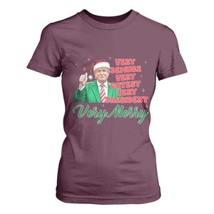 Funny Christmas Santa Trump T Shirt For Women Very Demure Very Cutesy Very President Very Merry TS11 Maroon Print Your Wear
