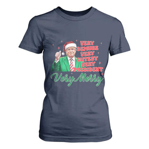 Funny Christmas Santa Trump T Shirt For Women Very Demure Very Cutesy Very President Very Merry TS11 Navy Print Your Wear