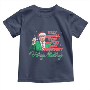 Funny Christmas Santa Trump Toddler T Shirt Very Demure Very Cutesy Very President Very Merry TS11 Navy Print Your Wear