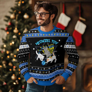 Funny Chanukah Cats Hanukkah Ugly Sweater Meowzel Tov Dreidels Menorah Chanukah Jewish Festival TS11 Black Blue Print Your Wear