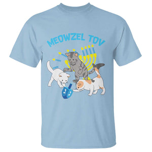Funny Hanukkah Cats T Shirt Meowzel Tov Dreidels Menorah Chanukah Jewish Festival TS11 Light Blue Print Your Wear