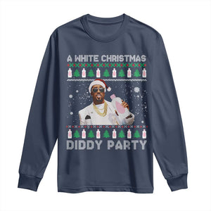 Funny Dirty Santa Diddy Christmas Long Sleeve Shirt A White Xmas Diddy Party Snowflake TS11 Navy Print Your Wear
