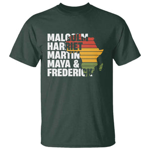 Black History Leaders T Shirt Malcolm Harriet Martin Maya Frederick Africa Map TS11 Dark Forest Green Print Your Wear