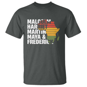 Black History Leaders T Shirt Malcolm Harriet Martin Maya Frederick Africa Map TS11 Dark Heather Print Your Wear