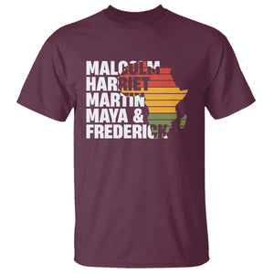 Black History Leaders T Shirt Malcolm Harriet Martin Maya Frederick Africa Map TS11 Maroon Print Your Wear
