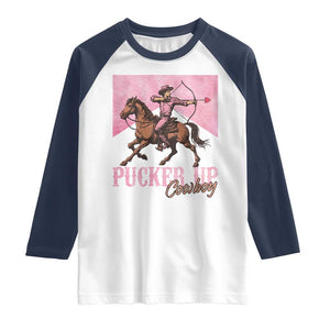 Funny Valentine's Day Western Cowboy Raglan Shirt Pucker Up Cowboy Cupid TS11 White Navy Print Your Wear