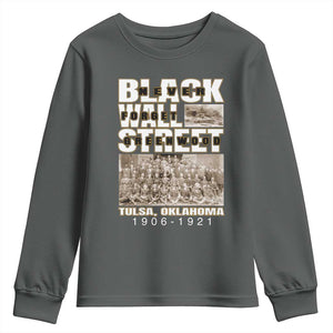 Never Forget Greenwood Black Wall Street Youth Sweatshirt Black History Month TS11 Dark Heather Print Your Wear