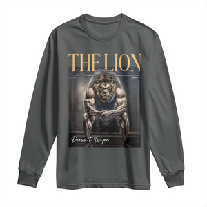 Funny The Lion Doesnt Wipe Long Sleeve Shirt Gen Z Joke Brainrot Raunchy Meme TS11 Dark Heather Print Your Wear
