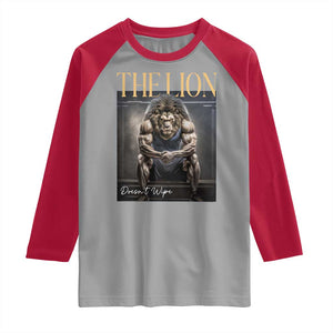 Funny The Lion Doesnt Wipe Raglan Shirt Gen Z Joke Brainrot Raunchy Meme TS11 Sport Gray Red Print Your Wear