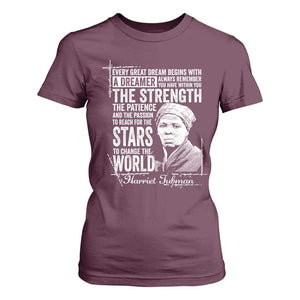 Harriet Tubman Quote T Shirt For Women Every Great Dream Begins With A Dreamer Black History TS11 Maroon Print Your Wear