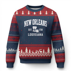 New Orleans Louisiana LA Est 1718 Ugly Christmas Sweater TS11 Navy Red Print Your Wear