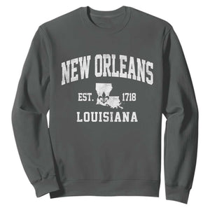 New Orleans Louisiana LA Est 1718 Sweatshirt TS11 Dark Heather Print Your Wear