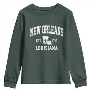 New Orleans Louisiana LA Est 1718 Youth Sweatshirt TS11 Dark Forest Green Print Your Wear