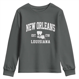 New Orleans Louisiana LA Est 1718 Youth Sweatshirt TS11 Dark Heather Print Your Wear