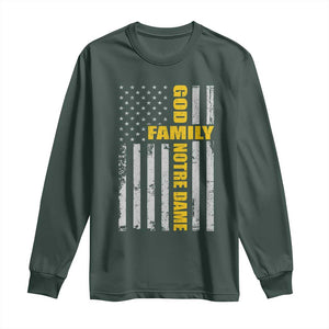 God Family Notre Dame Long Sleeve Shirt Irish Patriotic American Flag TS11 Dark Forest Green Print Your Wear