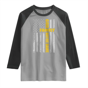 God Family Notre Dame Raglan Shirt Irish Patriotic American Flag TS11 Sport Gray Black Print Your Wear