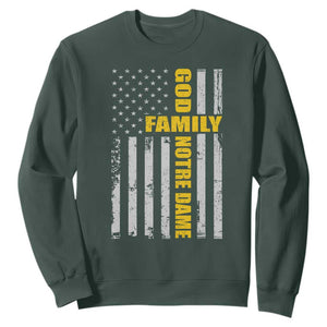 God Family Notre Dame Sweatshirt Irish Patriotic American Flag TS11 Dark Forest Green Print Your Wear