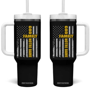 God Family Notre Dame Tumbler With Handle Irish Patriotic American Flag TS11 One Size: 40 oz Black Print Your Wear