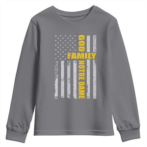 God Family Notre Dame Youth Sweatshirt Irish Patriotic American Flag TS11 Charcoal Print Your Wear