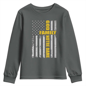 God Family Notre Dame Youth Sweatshirt Irish Patriotic American Flag TS11 Dark Heather Print Your Wear