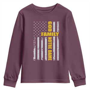 God Family Notre Dame Youth Sweatshirt Irish Patriotic American Flag TS11 Maroon Print Your Wear
