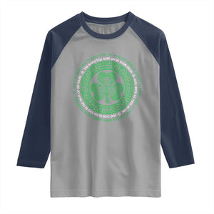 Irish Blessing May The Road Rise To Meet You Raglan Shirt Celtic Knot Shamrock TS11 Sport Gray Navy Print Your Wear
