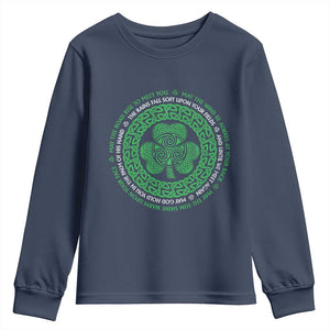 Irish Blessing May The Road Rise To Meet You Youth Sweatshirt Celtic Knot Shamrock TS11 Navy Print Your Wear