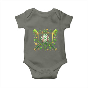 St Patricks Day Baseball Ice Cream Drip Home Plate Baby Onesie TS11 Military Green Print Your Wear