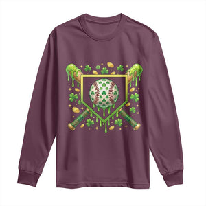 St Patricks Day Baseball Ice Cream Drip Home Plate Long Sleeve Shirt TS11 Maroon Print Your Wear