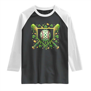 St Patricks Day Baseball Ice Cream Drip Home Plate Raglan Shirt TS11 Black White Print Your Wear