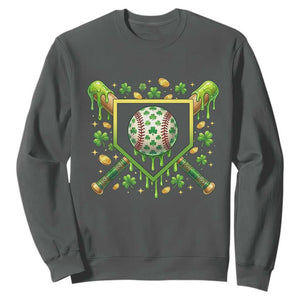 St Patricks Day Baseball Ice Cream Drip Home Plate Sweatshirt TS11 Dark Heather Print Your Wear