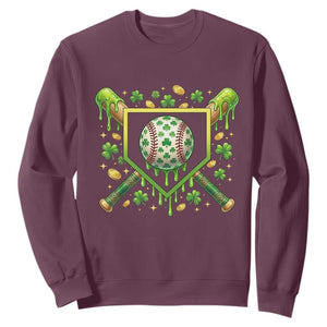 St Patricks Day Baseball Ice Cream Drip Home Plate Sweatshirt TS11 Maroon Print Your Wear