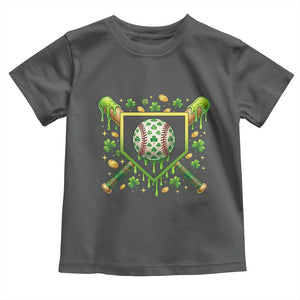 St Patricks Day Baseball Ice Cream Drip Home Plate Toddler T Shirt TS11 Dark Heather Print Your Wear